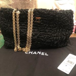 Chanel black and gold Persian lamb shoulder bag